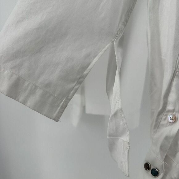 Giannetto Portofino Shirt Womens White Collared Snap Front Turquoise Detail L - Picture 8 of 8